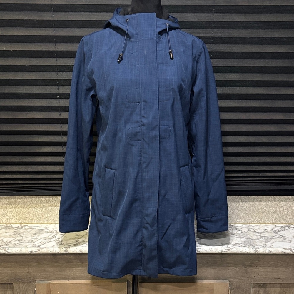 ILSE JACOBSEN Hornbaek Blue Zip Front Hooded Water Repellent Raincoat WN‎ 40/ 10